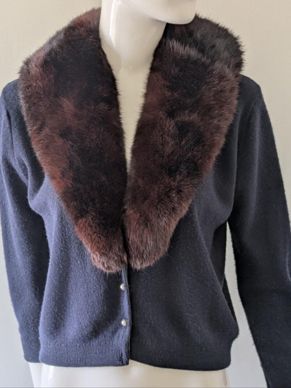 Vintage 1940s Mink Collar Cardigan Sweater